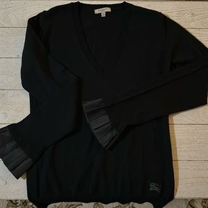 NWOT Burberry V-Neck Black Sweater with Ruffles -Small